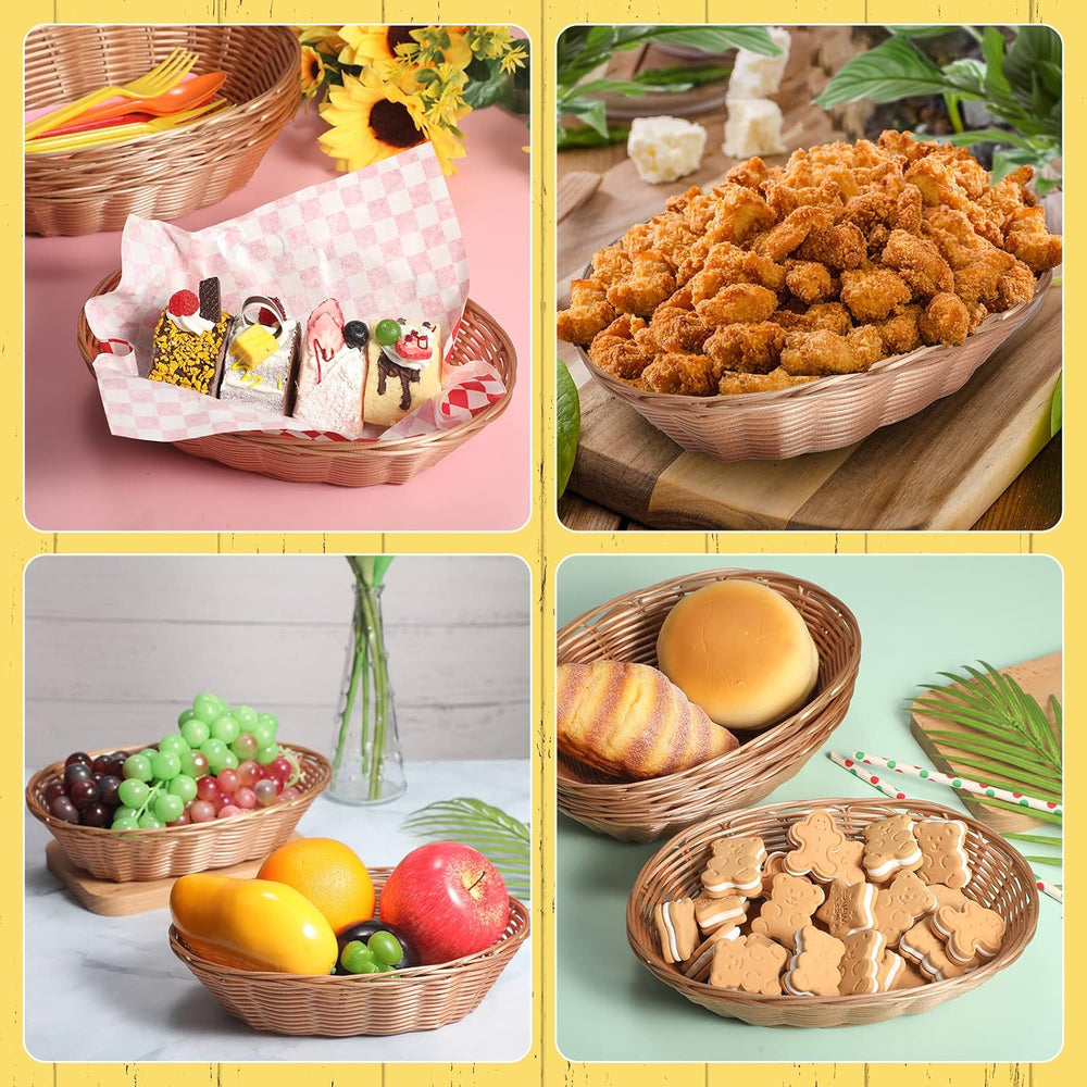 Potchen 24 Pack Plastic Oval Basket 9.5 x 6.3 x 2.4 Inch Small Fruit Bread Ba...