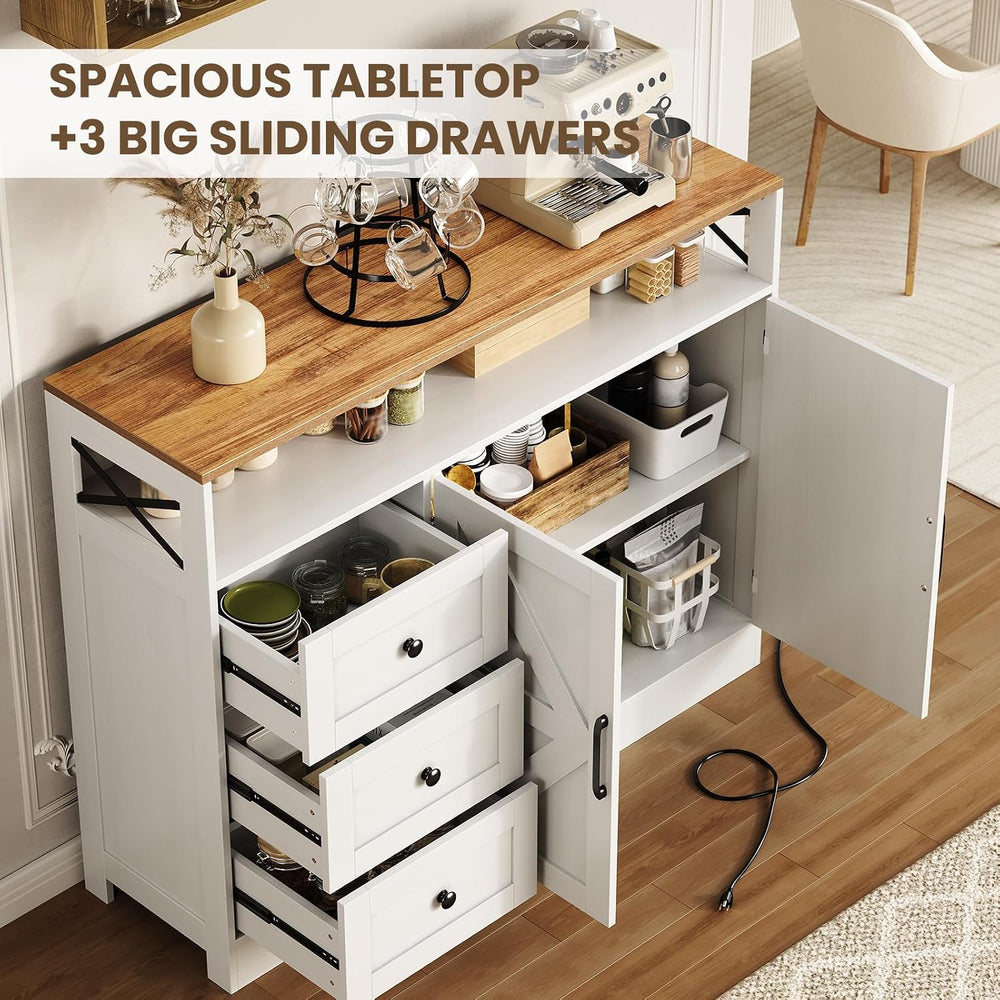 47.2'' Sideboard Buffet Cabinet with Storage, 3 Drawers 2 Doors, White
