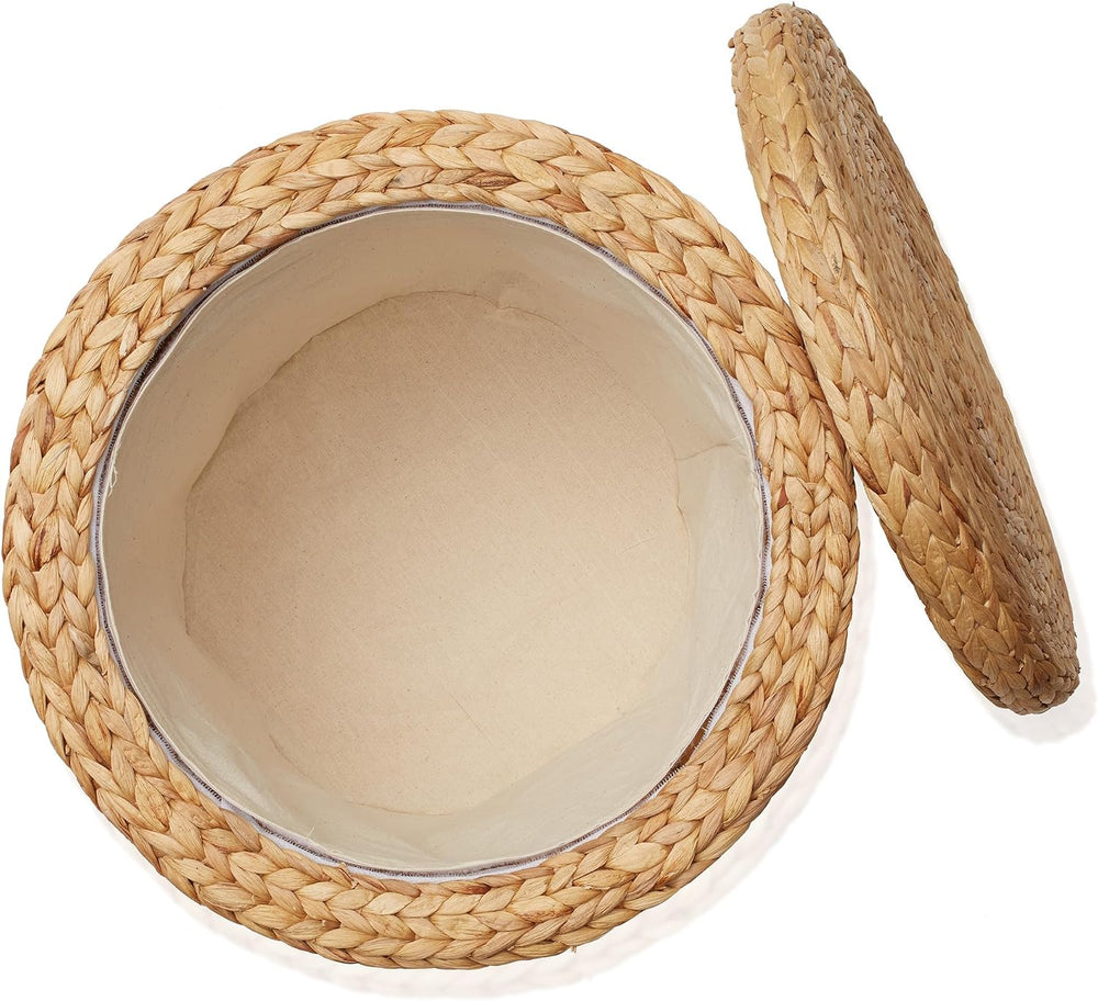 Casafield 17" Round Storage Ottoman with Lid - Natural, Handwoven Water ...