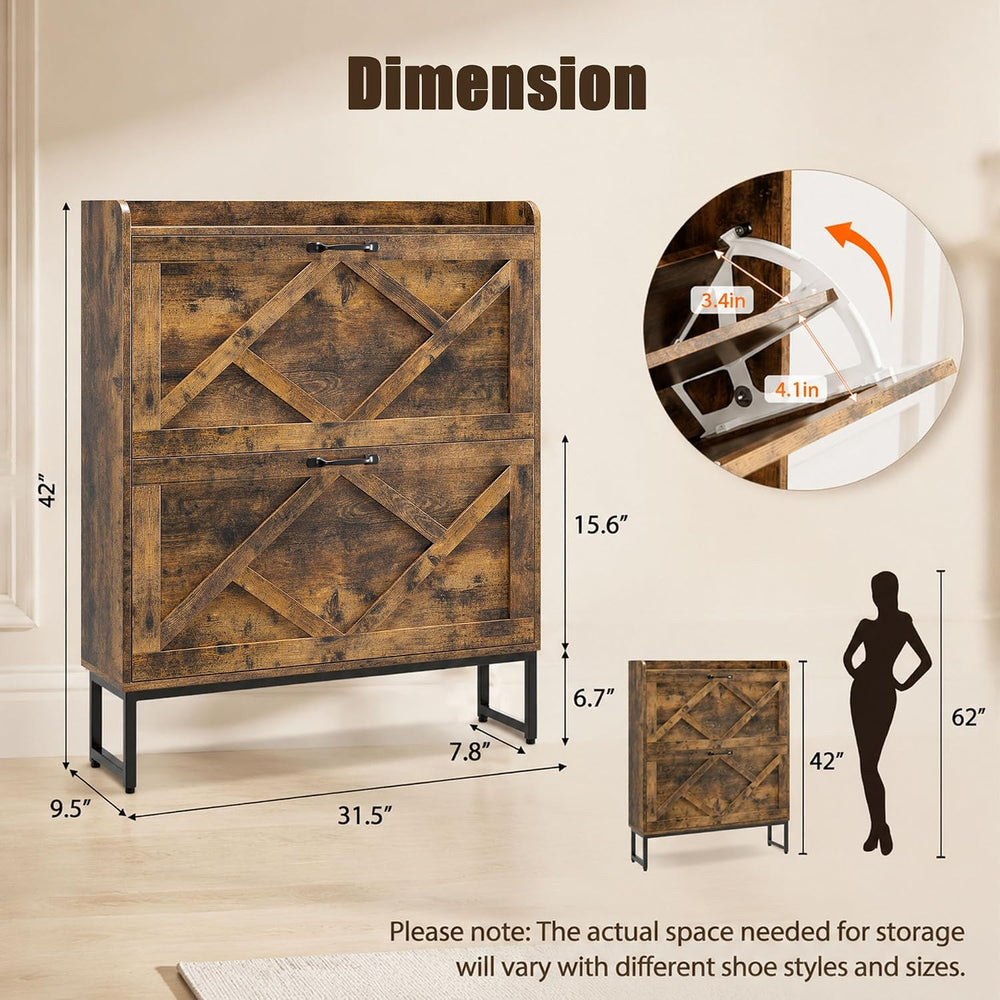 Nicetree Shoe Cabinet Storage for Entryway, Slim Shoe Storage Cabinet with 2 ...