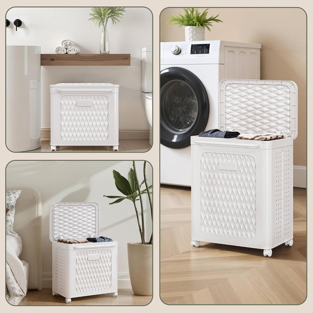 VECELO Rolling Laundry Hamper with Wheels and Lid, Foldable Plastic Laundry B...