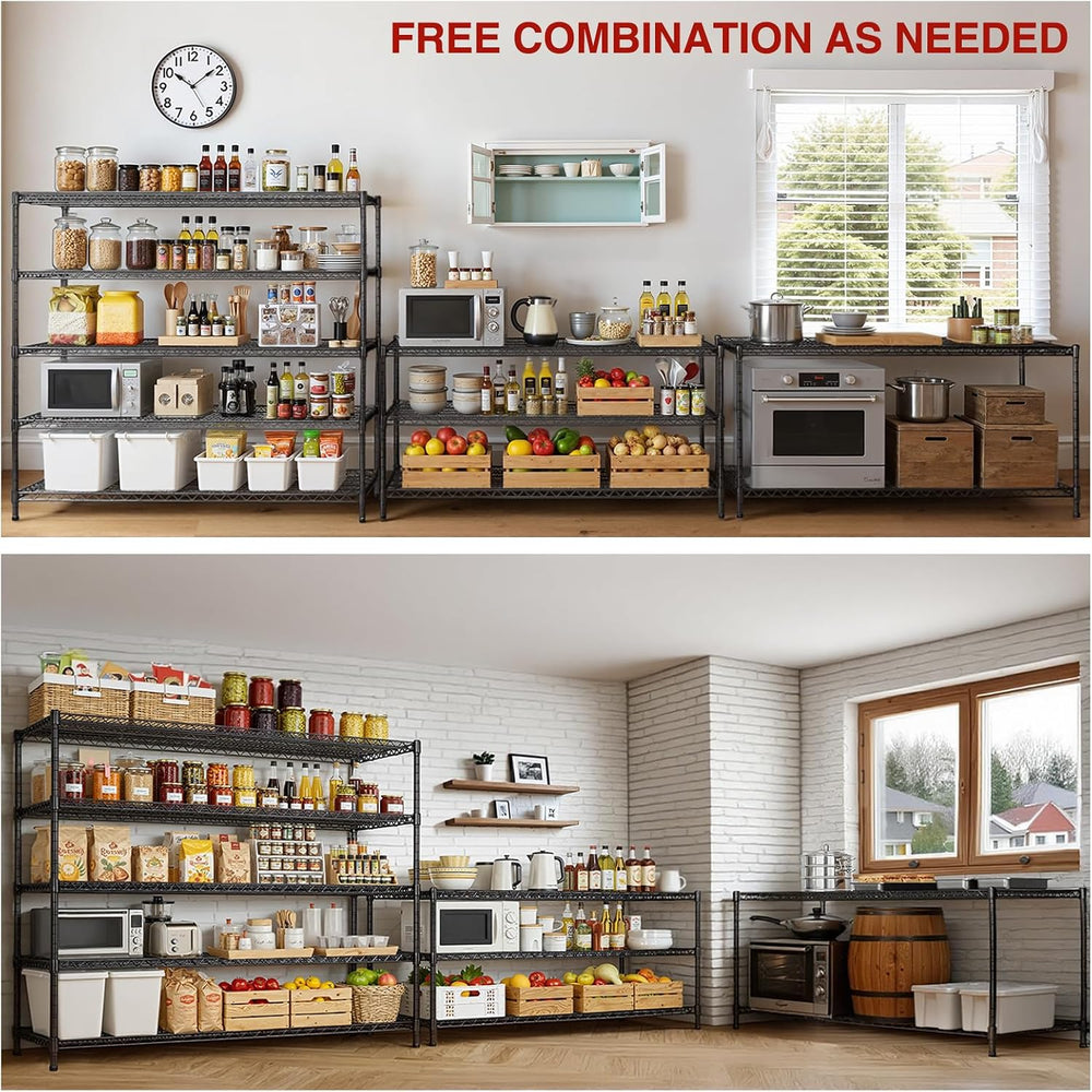 AIRAJ 60”W Metal Shelving with Wheels, 5 Tier Wire Shelving Heavy Duty