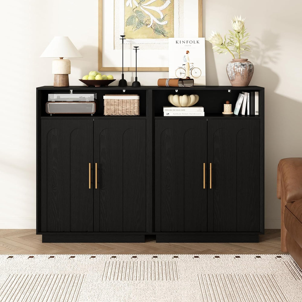 Set of 2 Shoe Cabinet with Arched Doors, 43" Hidden Storage, Black