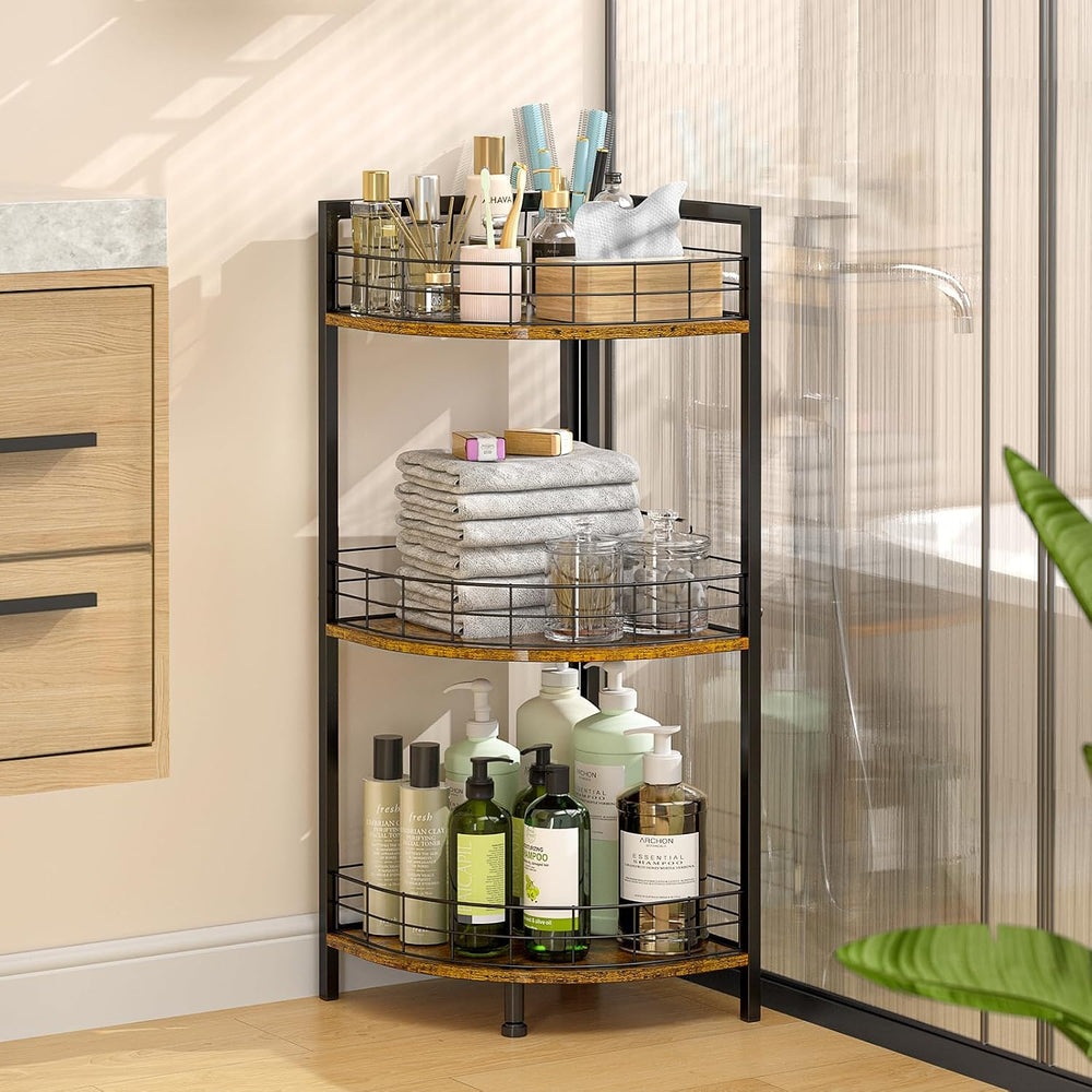 DAOUTIME Bathroom Standing Shelf, 3 Tier Corner Stand, Free-Standing Shelf Un...
