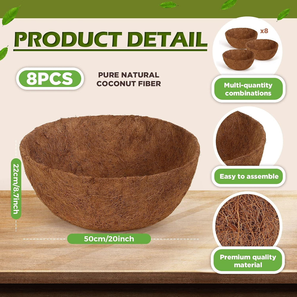 Gerrii 8 Pcs 20 Inch Coconut Liners for Hanging Baskets