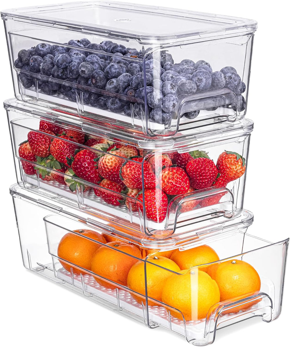 3-Pack Fridge Organizers and Storage, Stackable Refrigerator Bins