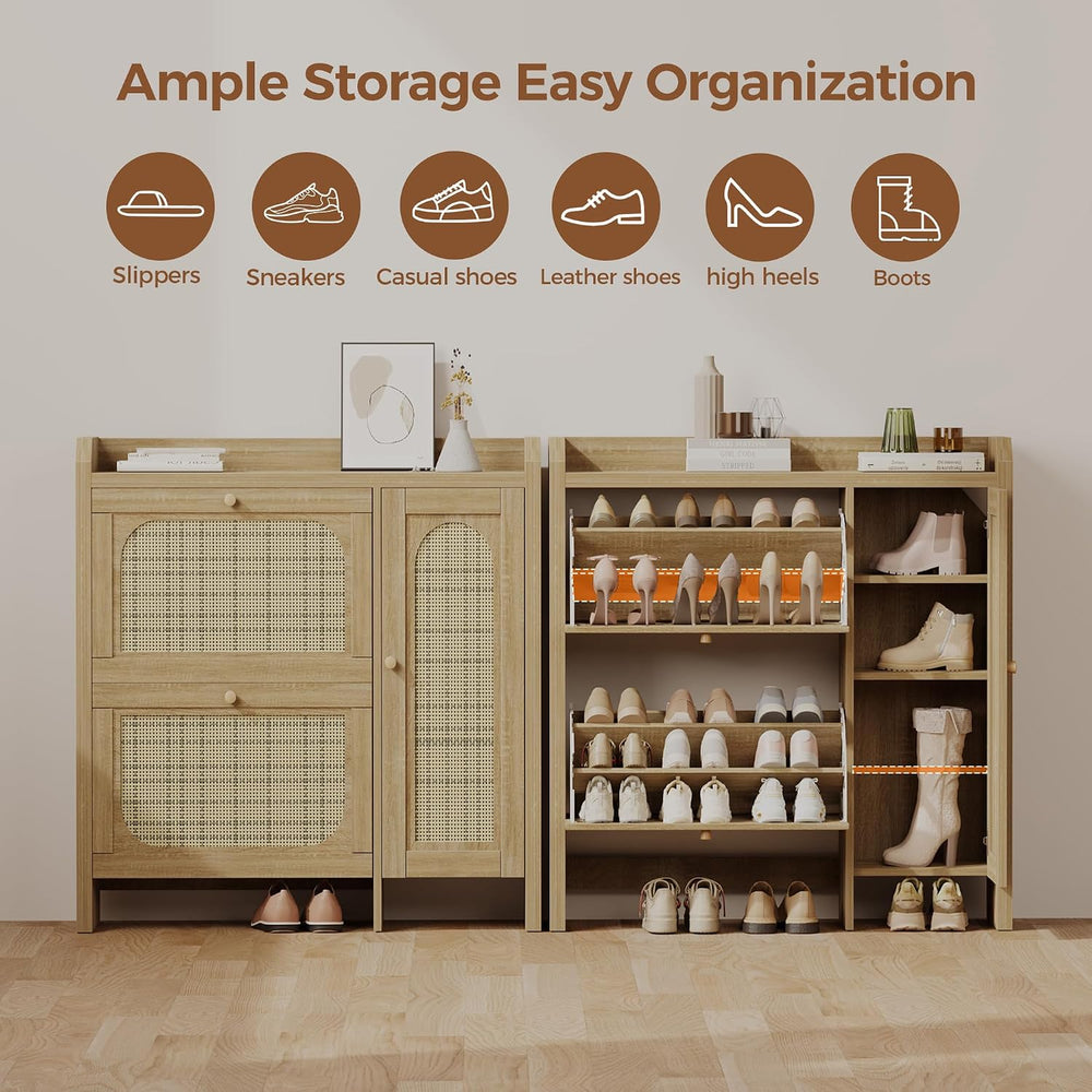Mericonia Shoe Cabinet Storage for Entryway with 2 Flip Drawers(3-Tier), Ratt...