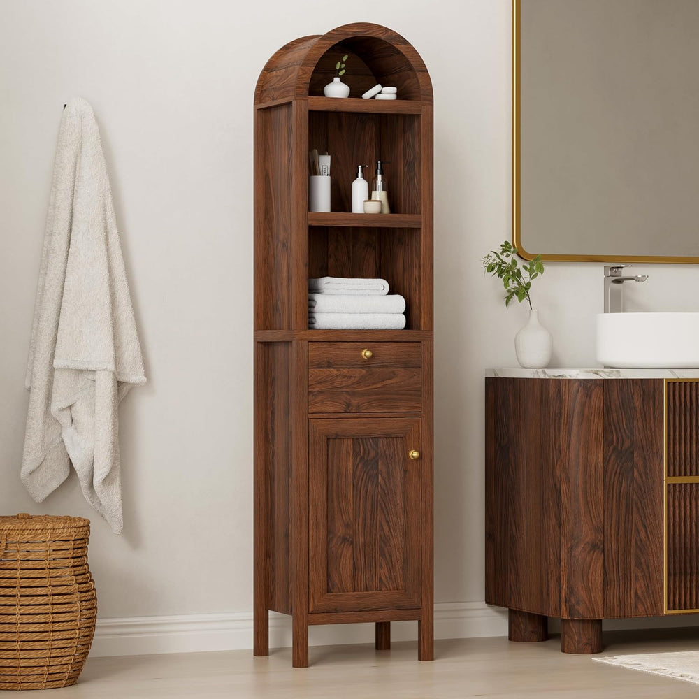 EYYTHUNG Arched Bathroom Narrow Storage Cabinet with Door and Drawer, 67&quot...