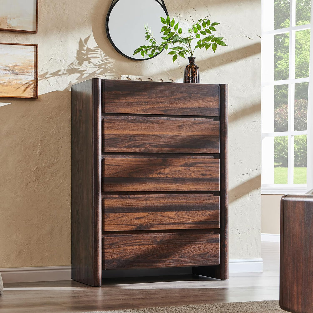 Modern 5 Drawers Dresser for Bedroom, Chests of Drawers-Brown