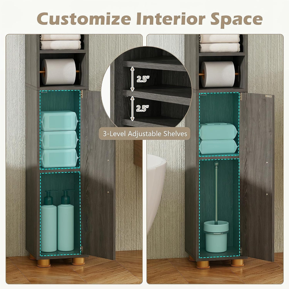 Tangkula Narrow Bathroom Cabinet, 69.5” Tall Storage with 2 Doors & Adjus...