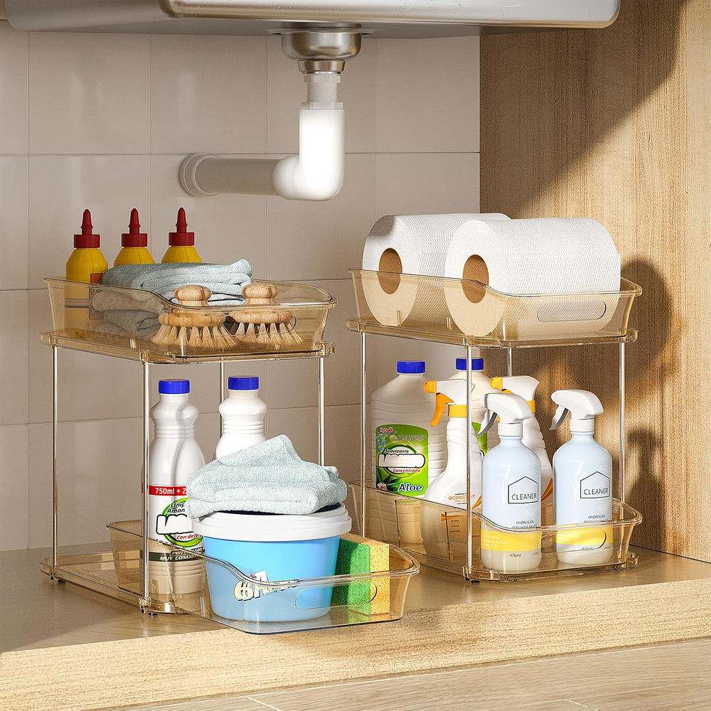 Delamu 2-Tier Under Sink Organizers and Storage, Multi-Purpose Stackable Bath...