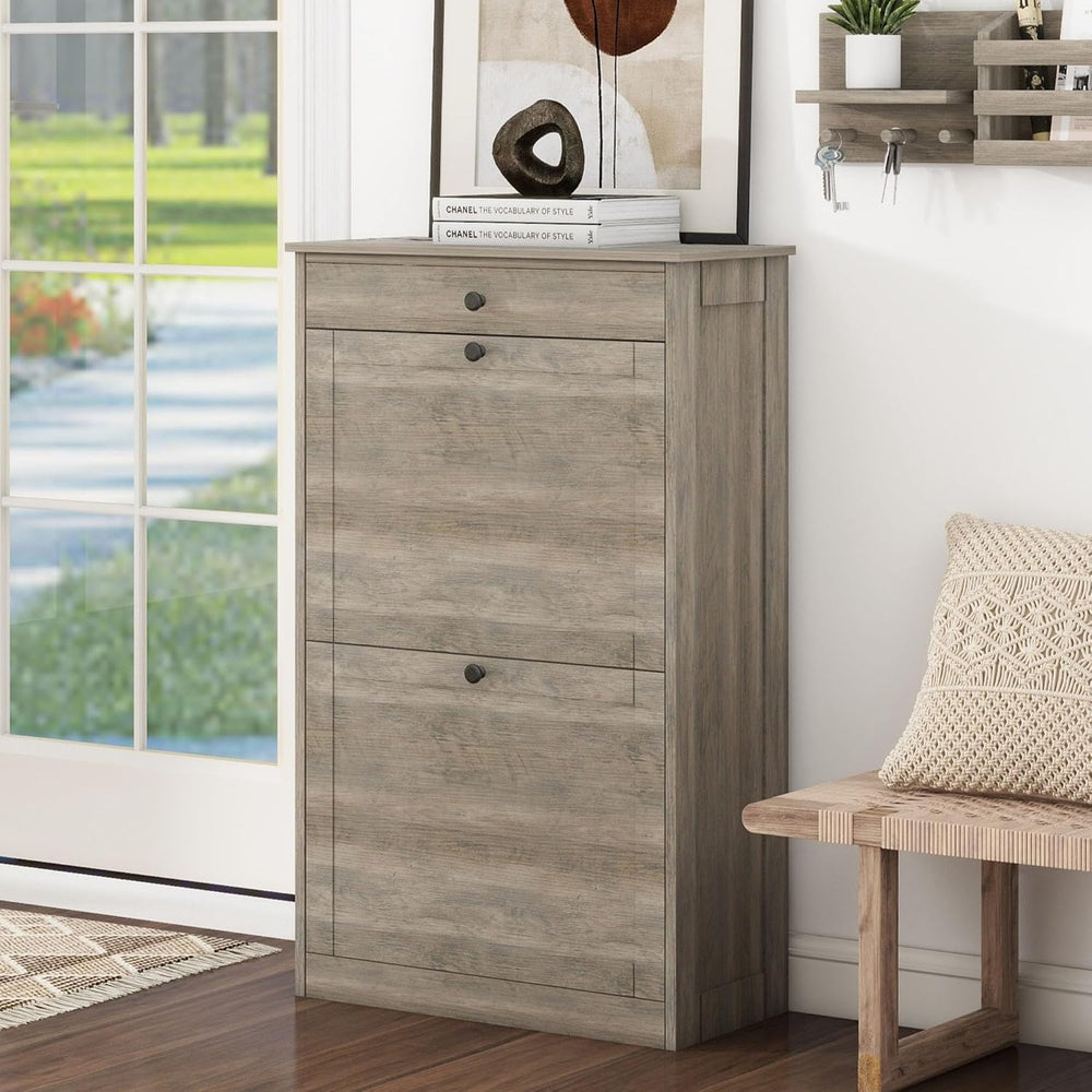 Shoe Cabinet with 2 Flip Drawers, Freestanding Shoe Storage Organizer