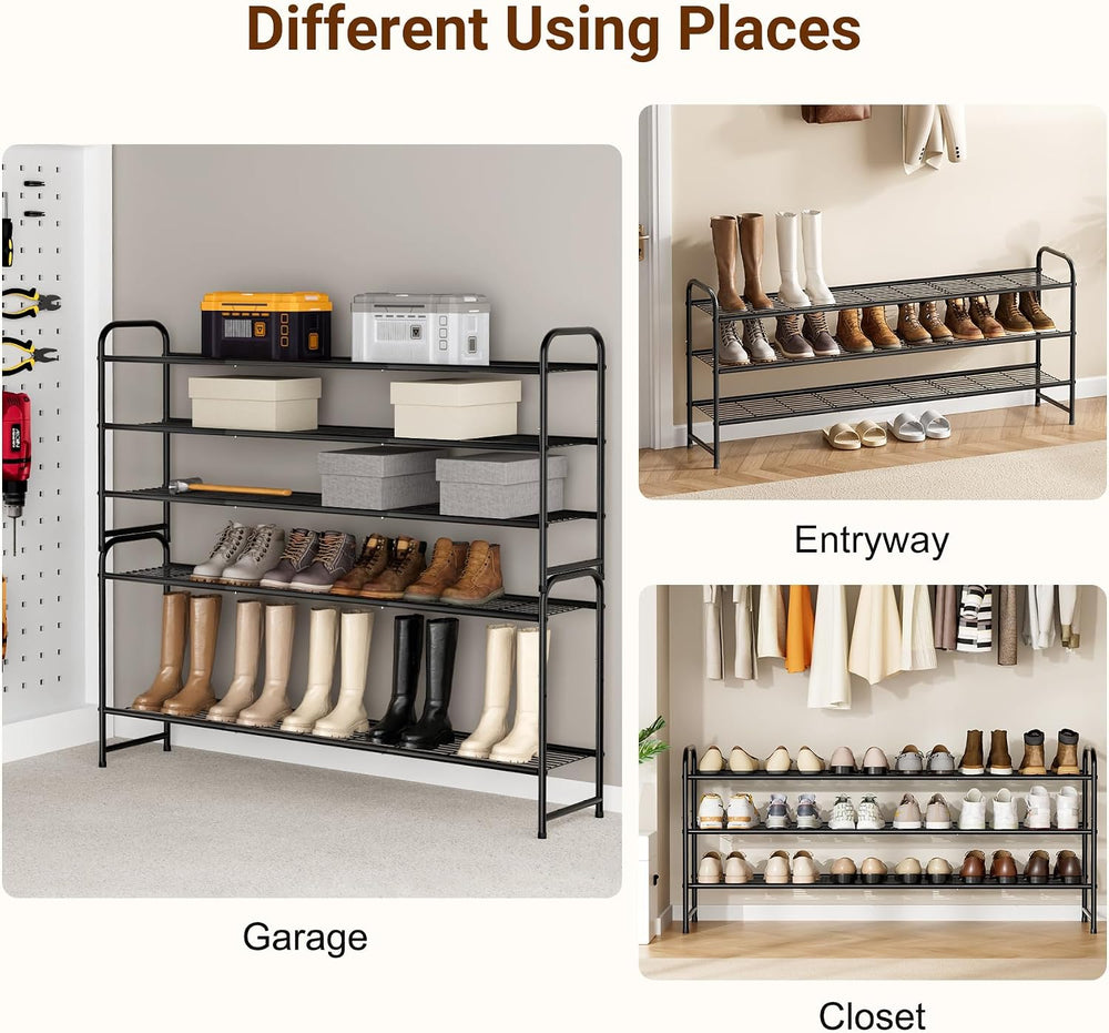 KEETDY 3-Tier Long Shoe Rack for Closet Metal Shoe Organizer for Entryway, Wi...