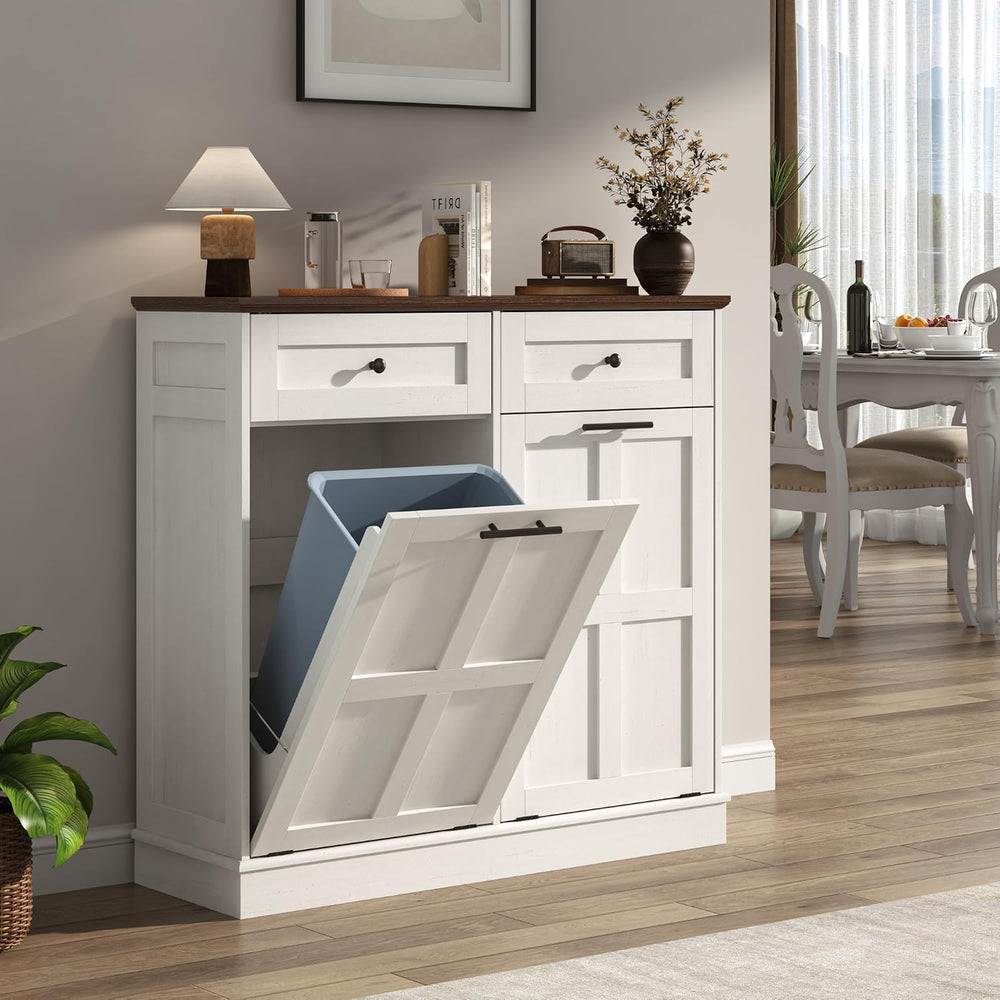 13 Gallon Double Tilt-Out Trash Can Cabinet, Farmhouse Hidden Garbage Wooden ...