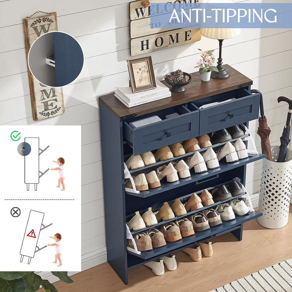 Barnyatoh Farmhouse Shoe Cabinet with 2 Flip Drawers & 2 Storage Drawers