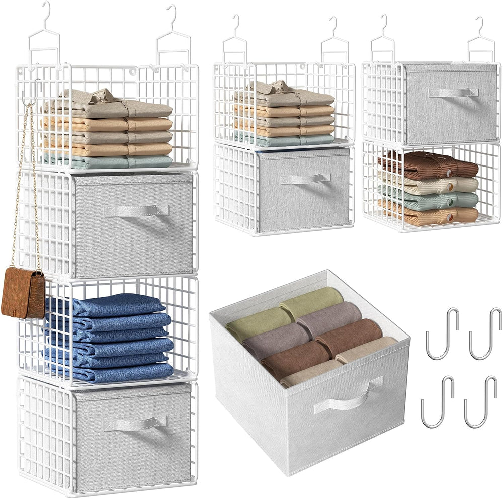 Hanging Closet Organizer with Drawers, 4 Tier Metal Closet Organizers and Sto...