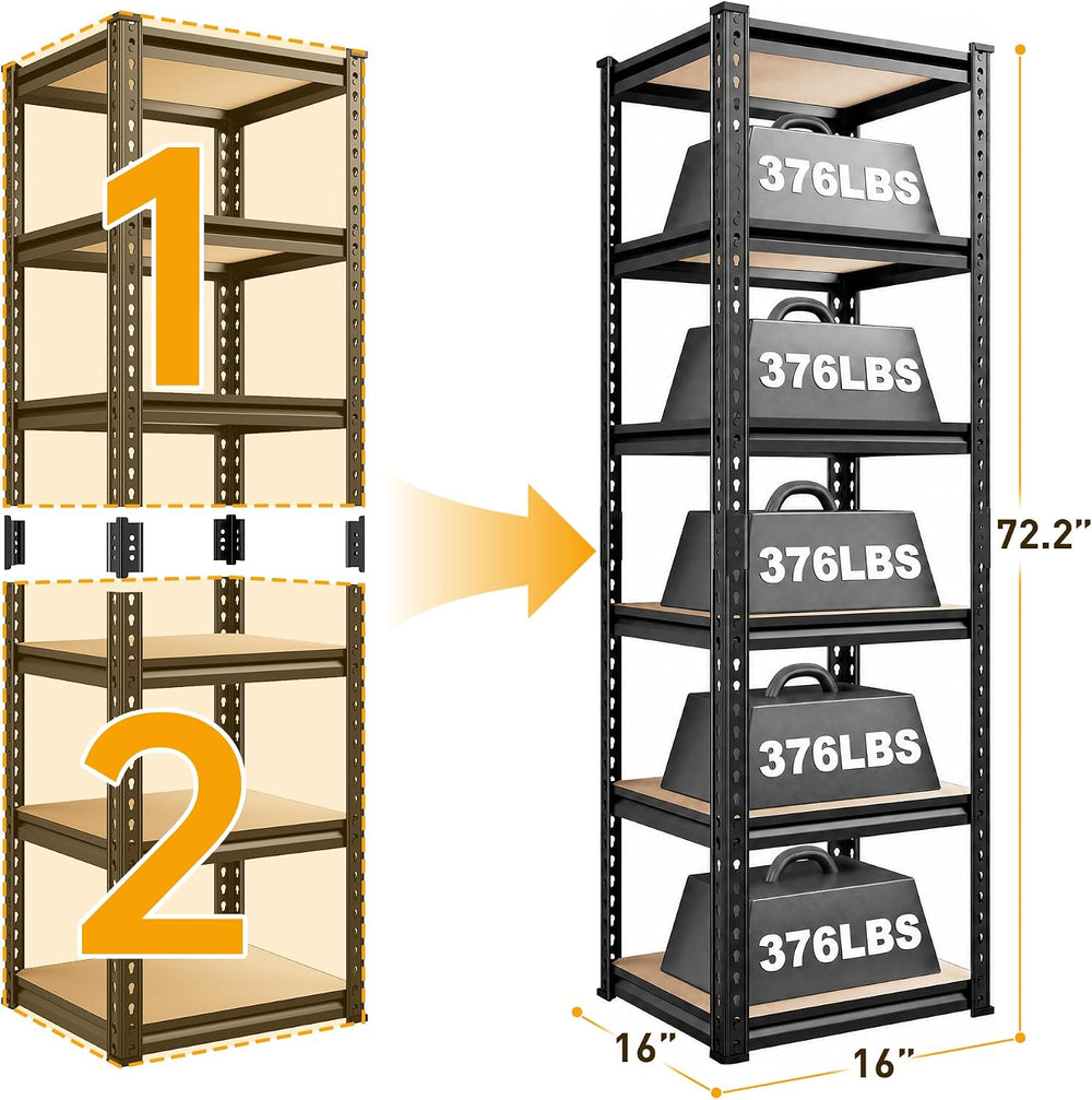 REIBII Storage Shelves for Pantry, Kitchen, 6 Tier Garage Shelving