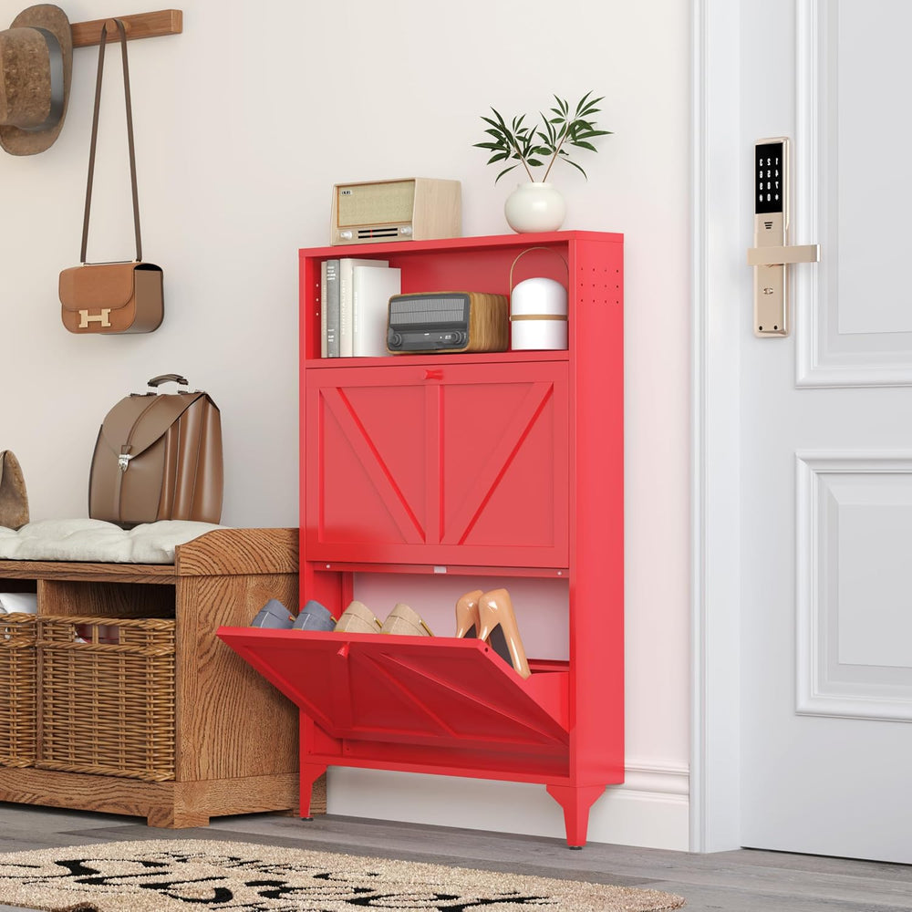 Shoe Storage Cabinet for Entryway with 2 Flip Drawers, Freestanding Shoe Orga...