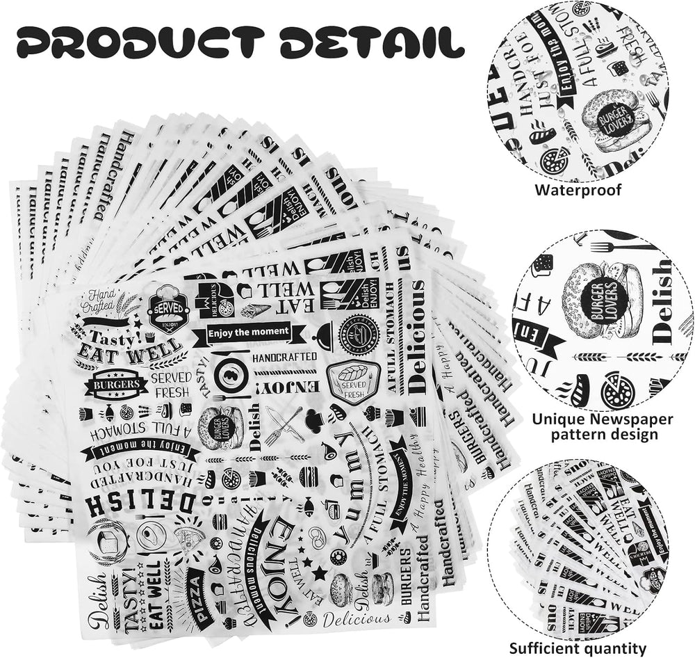 Marspark 400 Pcs Deli Wax Paper Sheets Grease Resistant, White Black
