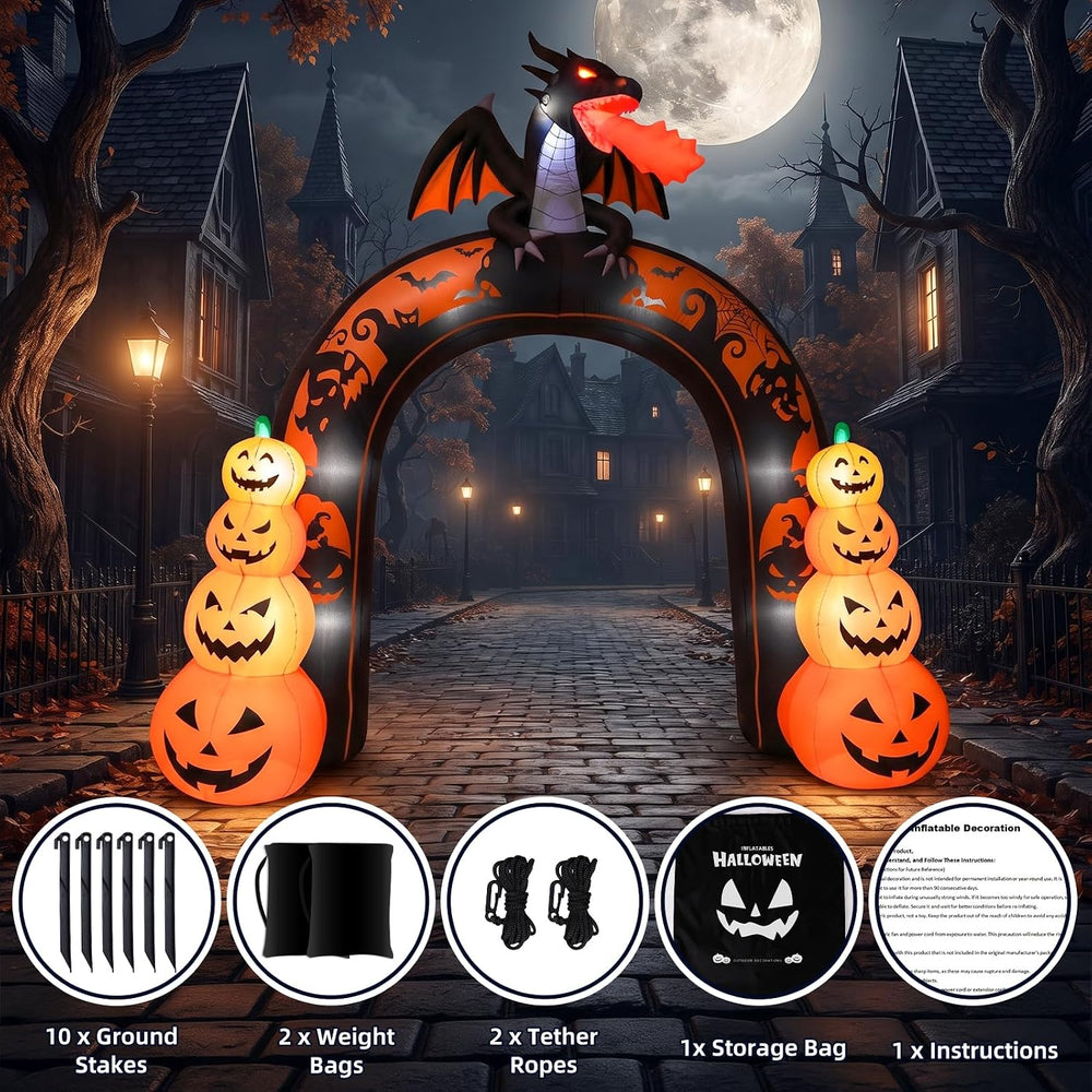 Max Fun 10 FT Tall Halloween Inflatables Dragon Pumpkin Archway Outdoor Decor...