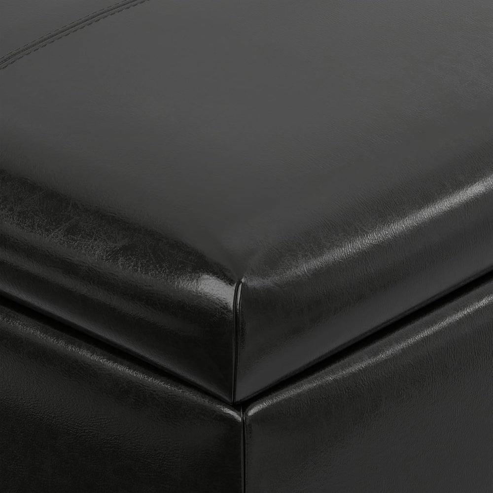 SIMPLIHOME Gabbie 48" Wide Vegan Leather Storage Ottoman in Midnight Black