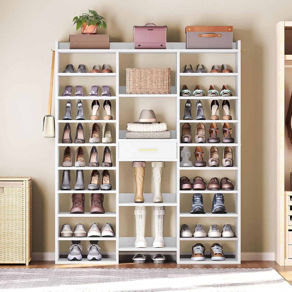HOOBRO 10 Tier Shoe Rack Tall, 47" Large Wooden Shoe Rack Organizer, 61&...