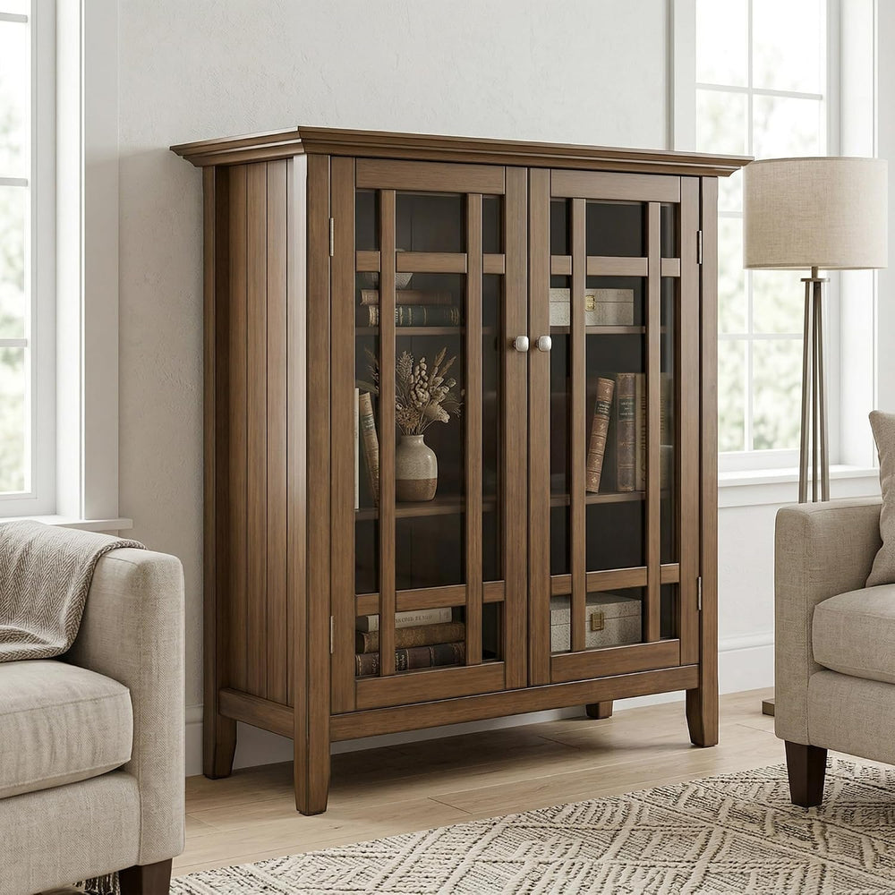 SIMPLIHOME Bedford 39" Solid Wood Cabinet in Rustic Natural Aged Brown