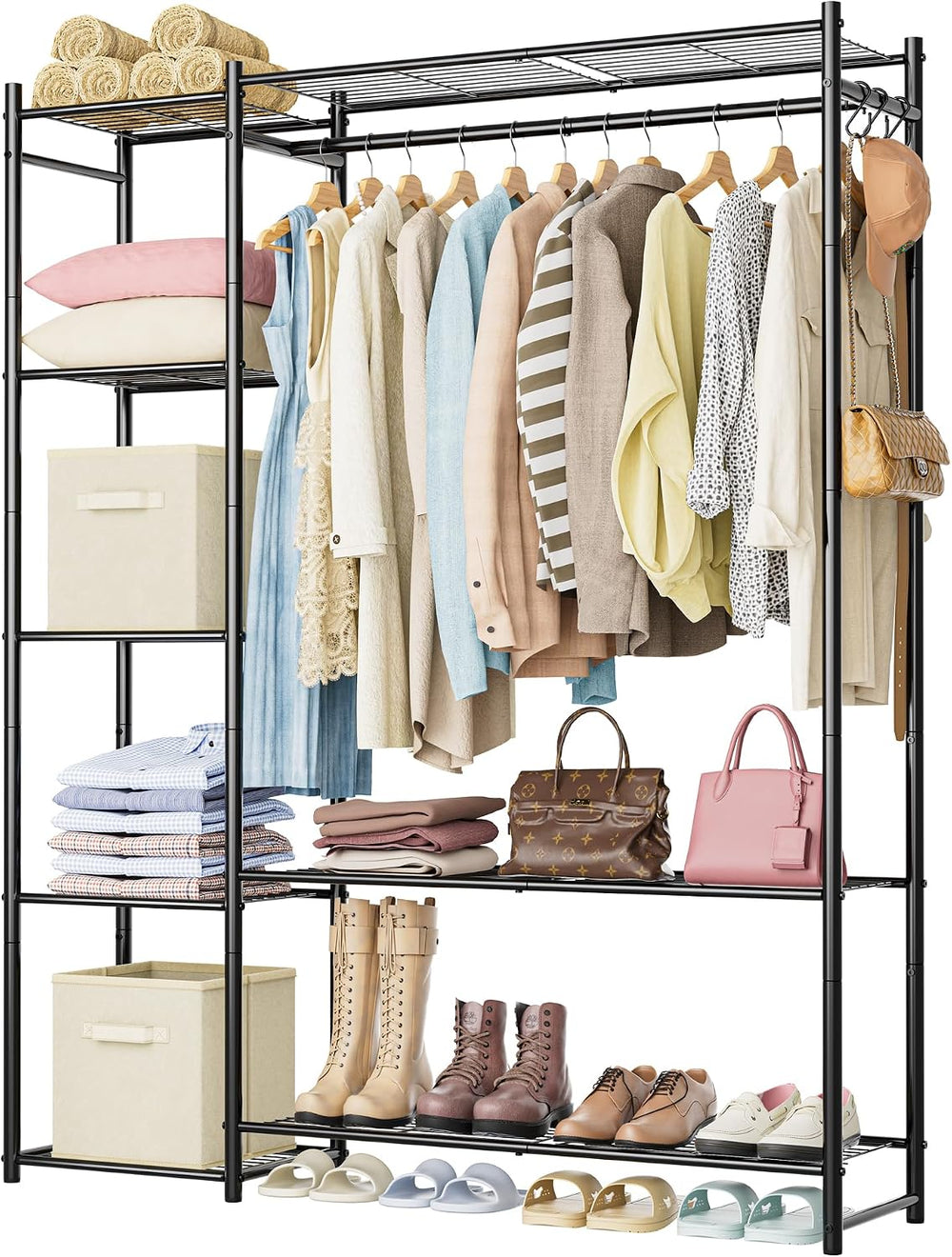 HOMIDEC Wardrobe Closet,Portable Clothes Rack with 4 Tiers Shelves