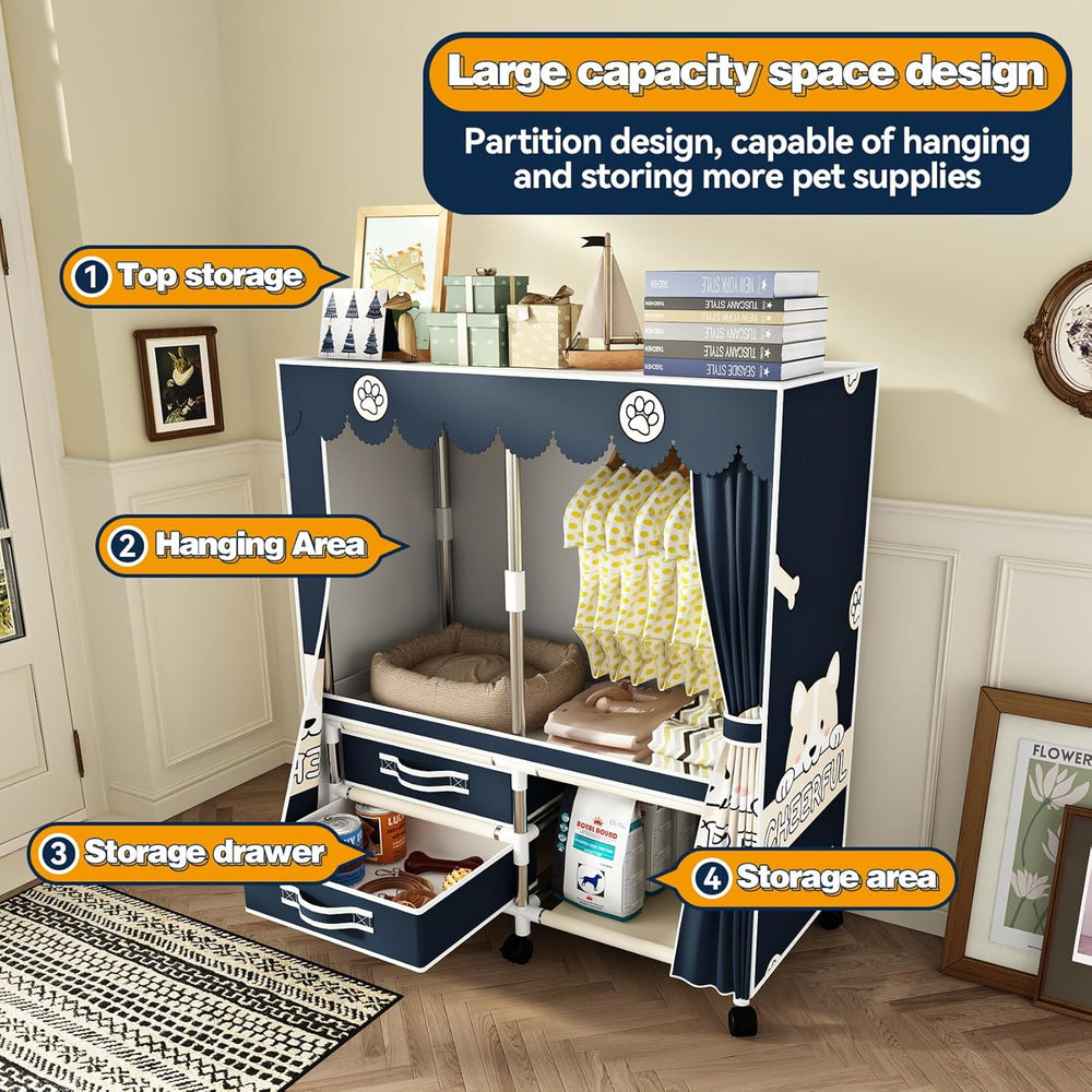 Large Portable Armoire Wardrobe Closet with 4 Hanging Rods and Lockers,Metal ...