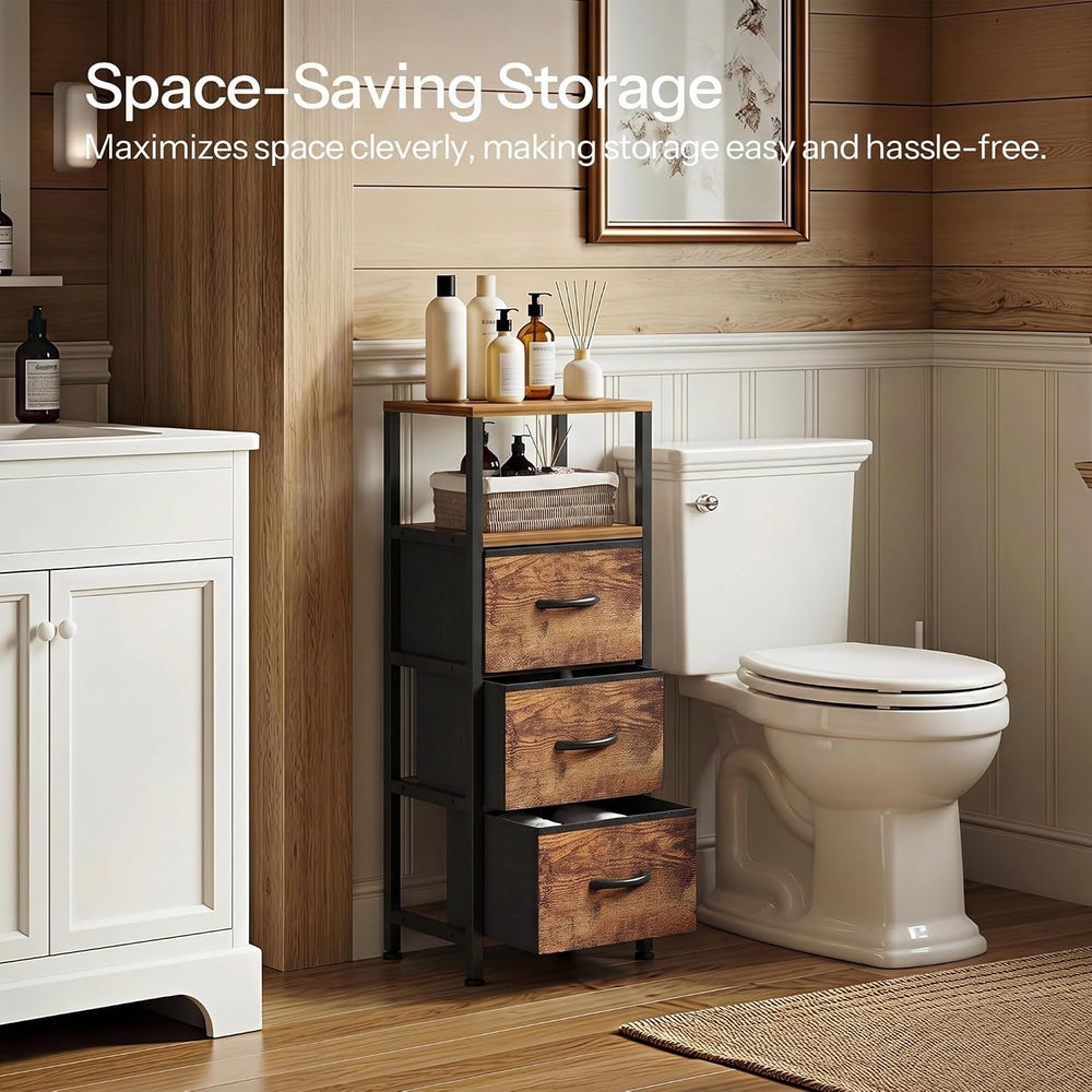 4-Tier Narrow Bathroom Floor Cabinet with Fabric Drawer