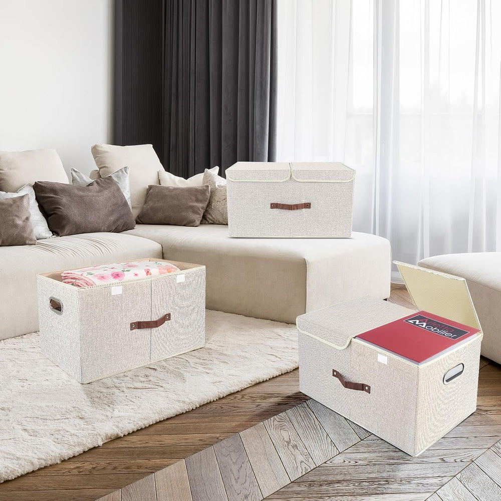 TYEERS Extra Large Collapsible Storage Bins with Lids and Compartments, Washa...