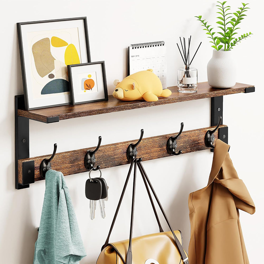 Oraich Coat Rack Wall Mount with Hooks and Shelf for Coat, Backpack, Key, Clo...
