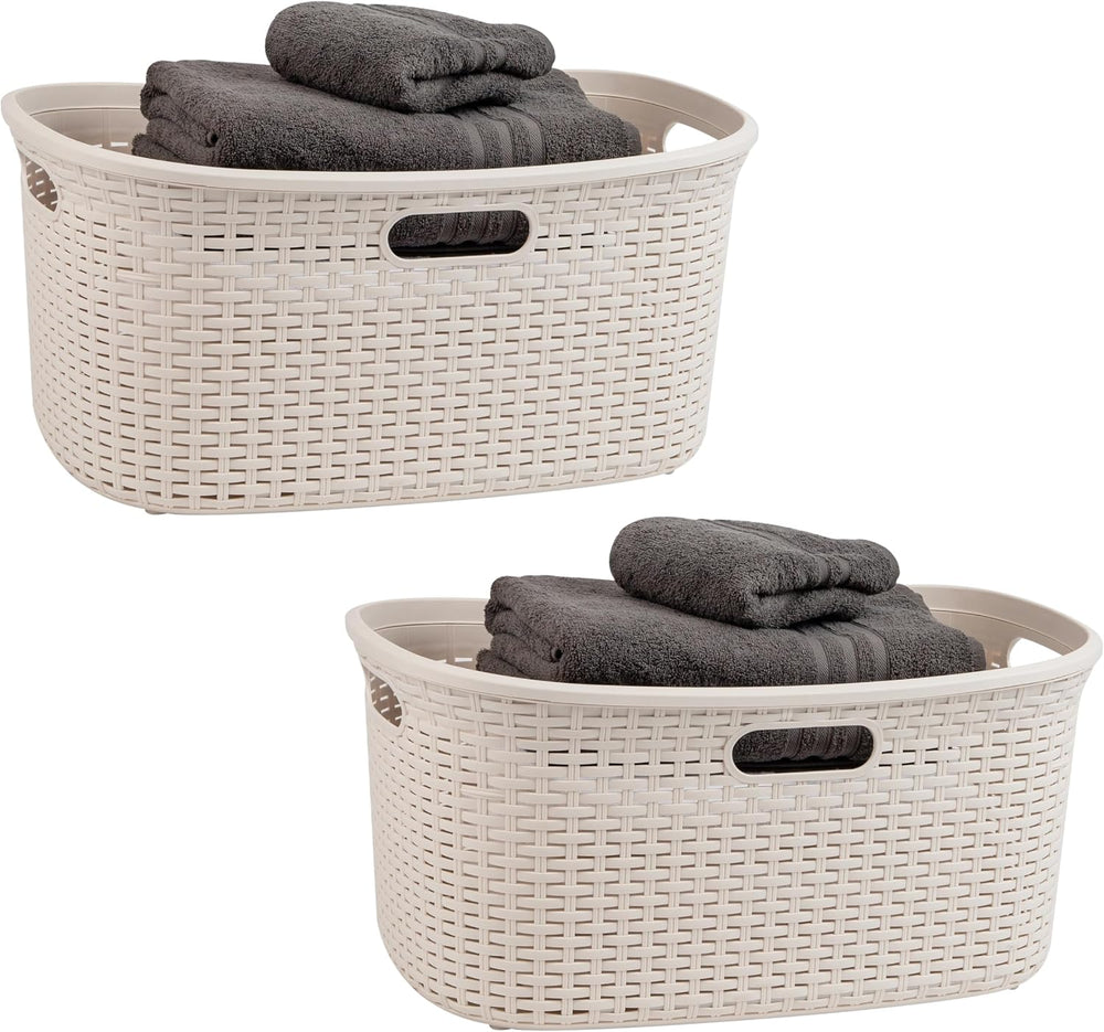 Mind Reader 40L Laundry Basket, Clothes Hamper, Premium Wicker Design, Plasti...