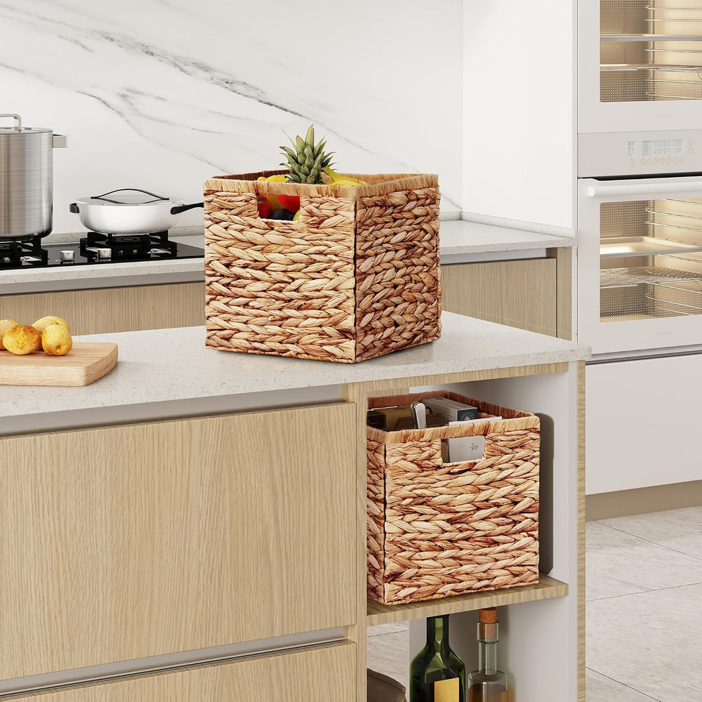 Vagusicc Wicker Storage Basket, Set of 2 Handwoven Water Hyacinth Storage Bas...