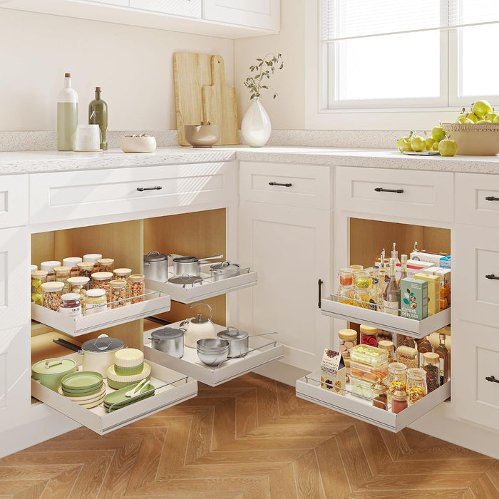 MINGLING 2 Pack Pull Out Cabinet Organizer, Stainless Steel White