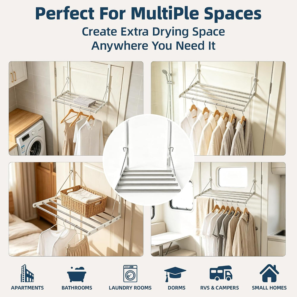 Over Door Clothes Drying Rack 13-23“ Adjustable Foldable Space Saving White