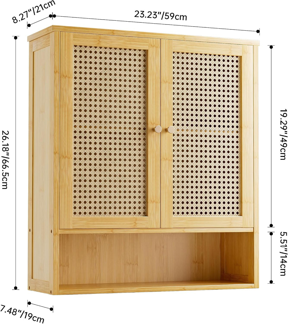 Bathroom Wall Cabinet, Bamboo Over-The-Toilet Storage Organizer with 2 Rattan...