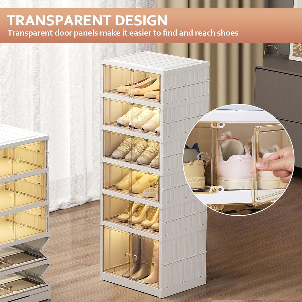 SYNCVIBE Foldable Shoe Rack Organizer, 6 Tiers, 12 Pairs, 17.3" Wide
