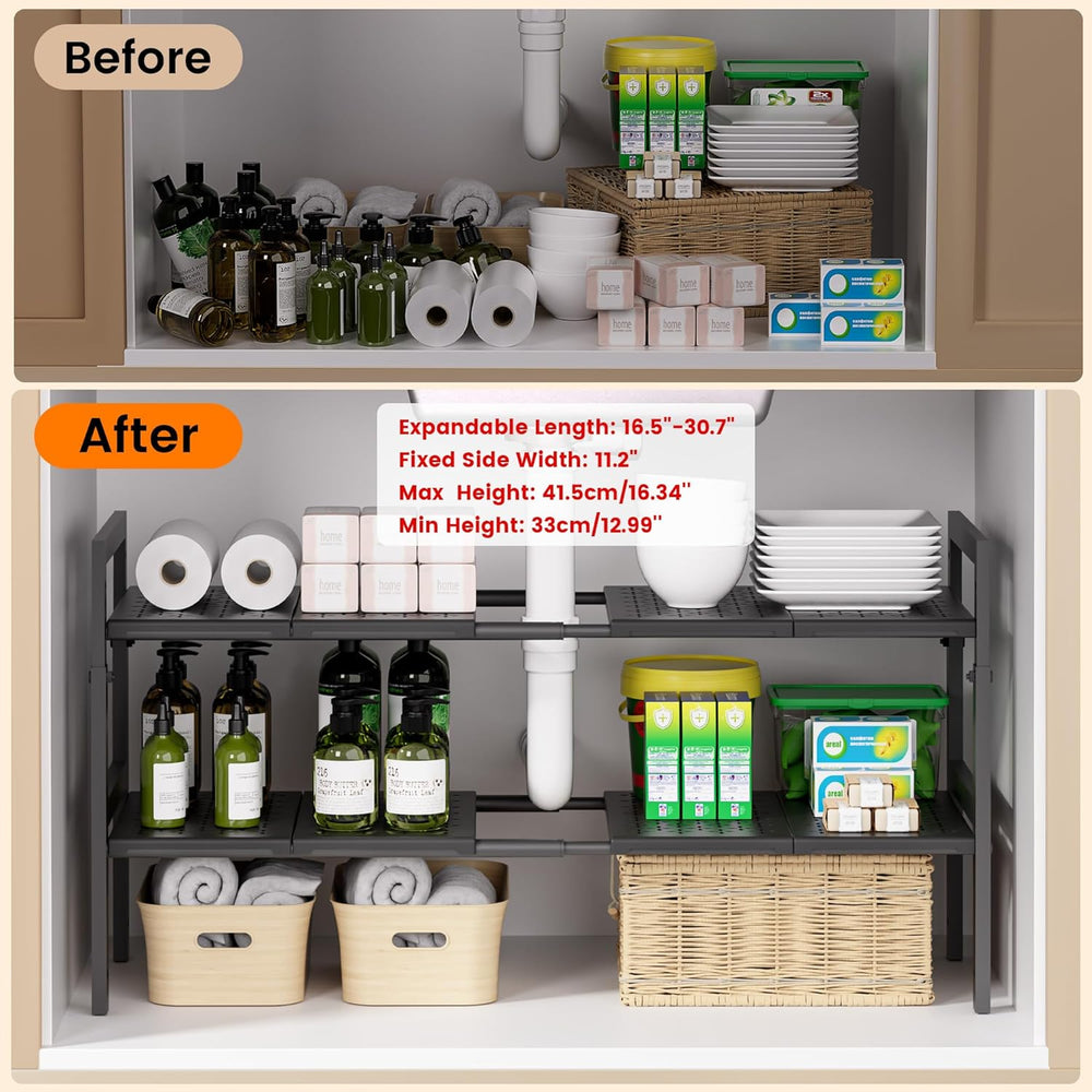 Under Sink Organizer and Storage 16.5"-30.7" Expandable Length, Adj...
