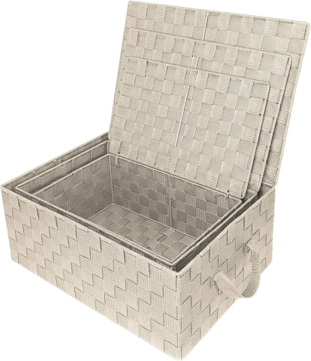 Sorbus Woven Storage Basket with Lid, Set of 3 (Beige)