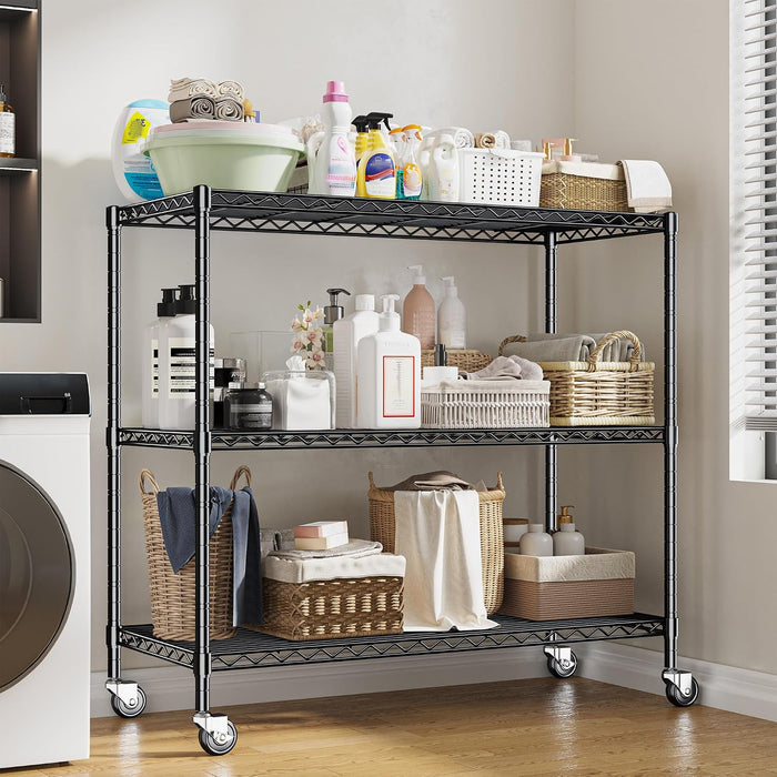 DurayLoly 45" W 3-Tier Metal Shelf on Wheels,450lbs,Kitchen, Laundry,Garage