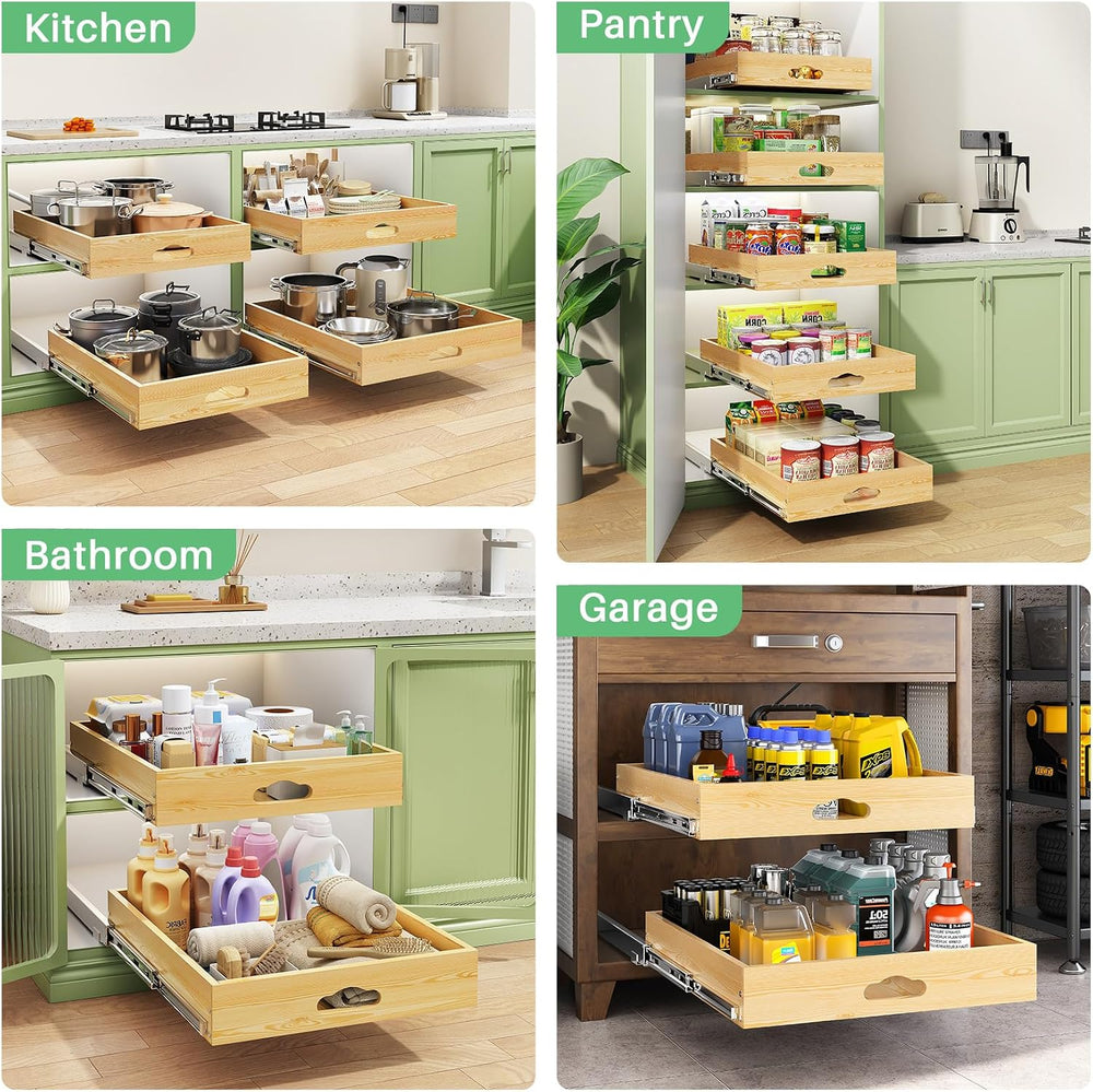 Pull Out Cabinet Organizer, Soft Close Wooden Slide Out Drawers for Pots and ...