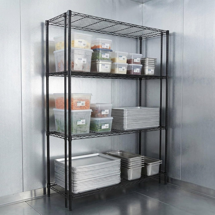Quantum Storage Systems WR54-2154BK Wire Shelving Starter Kit, 54" W x 21" D x 54" H, 600 lbs Capacity, Carbon Steel, Epoxy Coated, Black, NSF