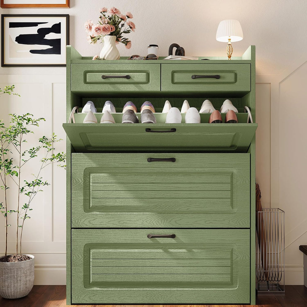 LUCKHAO Shoe Cabinet with 2 Storage Drawers & 3 Large Flip Drawers for En...