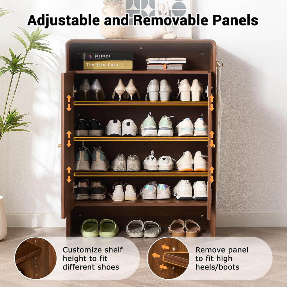 Walnut Shoe Cabinet with Doors, Large Shoe Storage Cabinet for Entryway, Free...