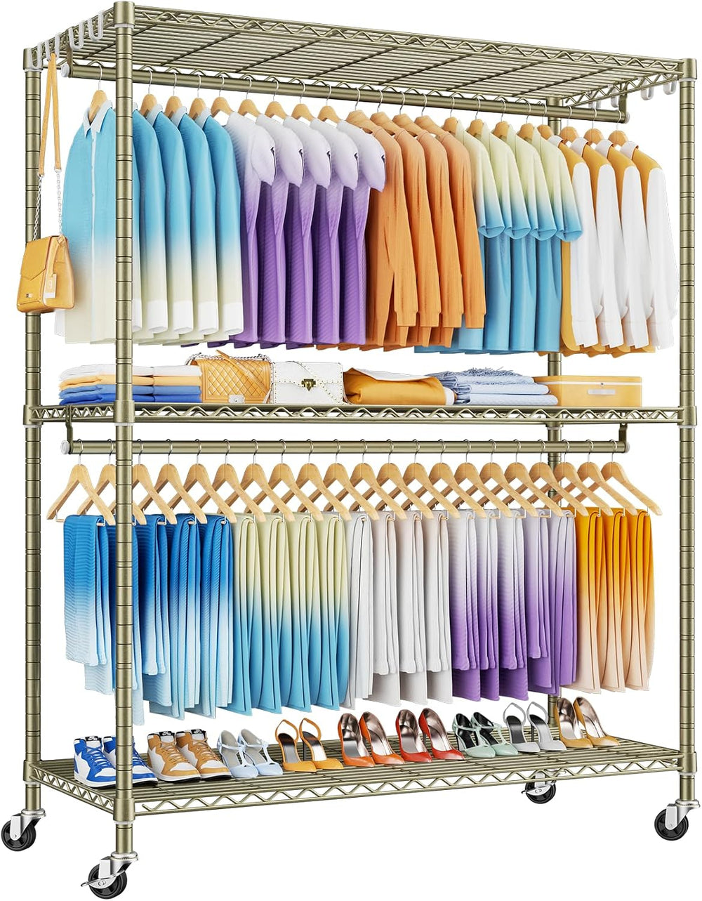 ULIFHOME P8 Max Heavy Duty Clothes Rack（With Extended Width Design） Rolling C...