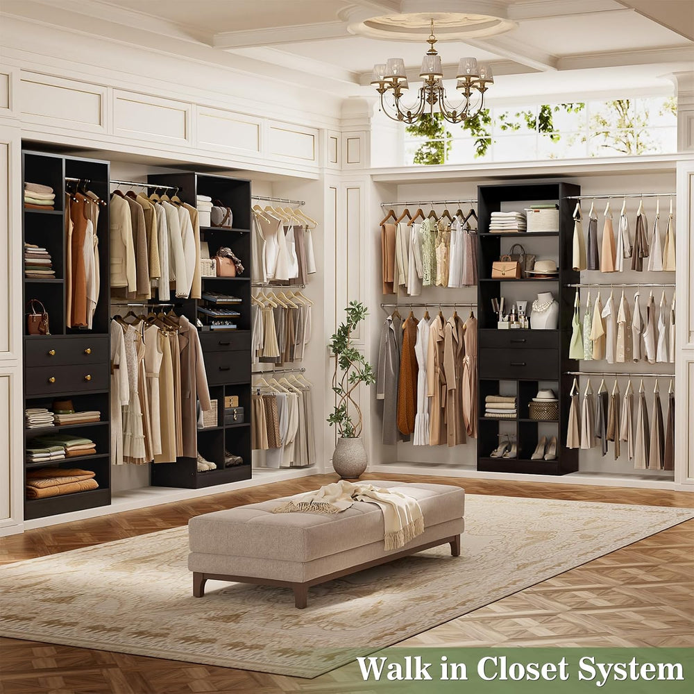 Besiost Closet System, Up to 128.6"/10.7 FT Closet Organizer with 4 Wood...