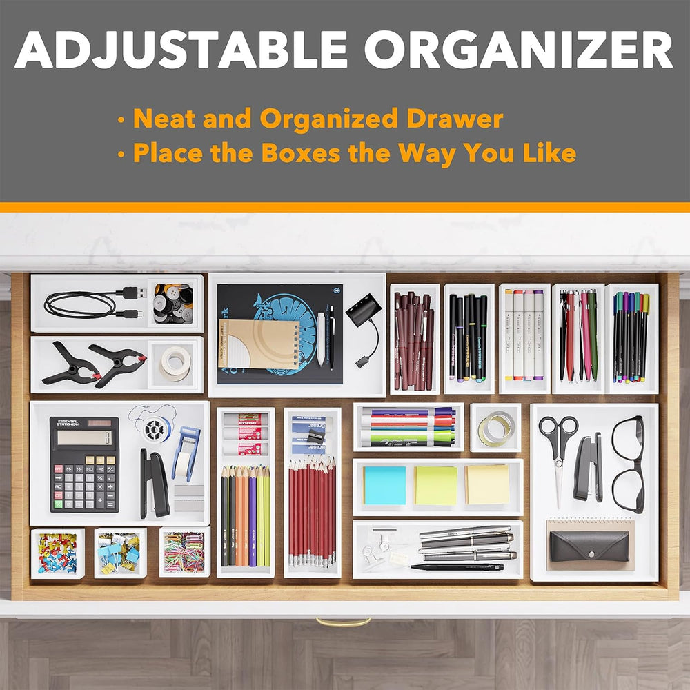 SpaceAid 21-Piece Bamboo Drawer Organizer Storage Boxes Set, Wood Tray Junk D...