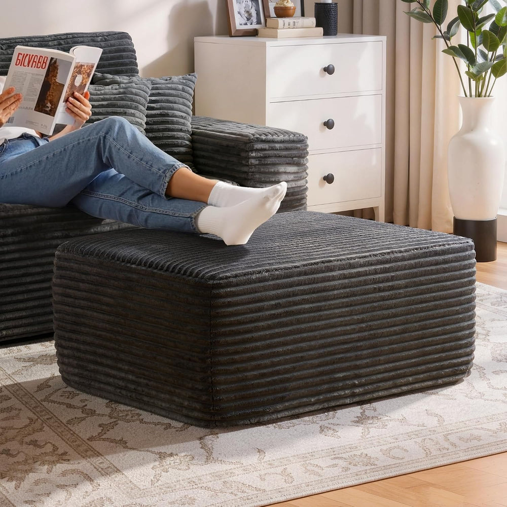 37" Plush Boneless Ottoman, Upholstered Cloud Footrest for Boneless Couc...