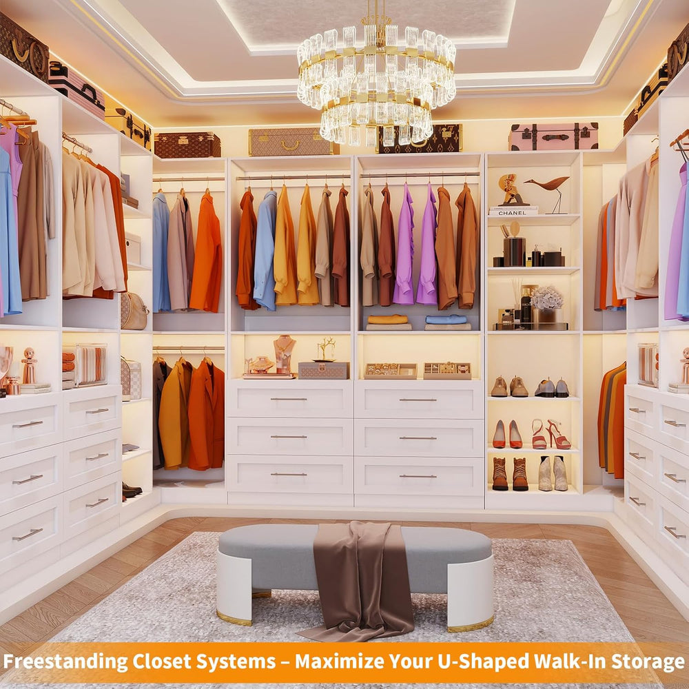 Closet System with 3 Drawers, Corner Closet Organizer Systems with 7 Shelves ...